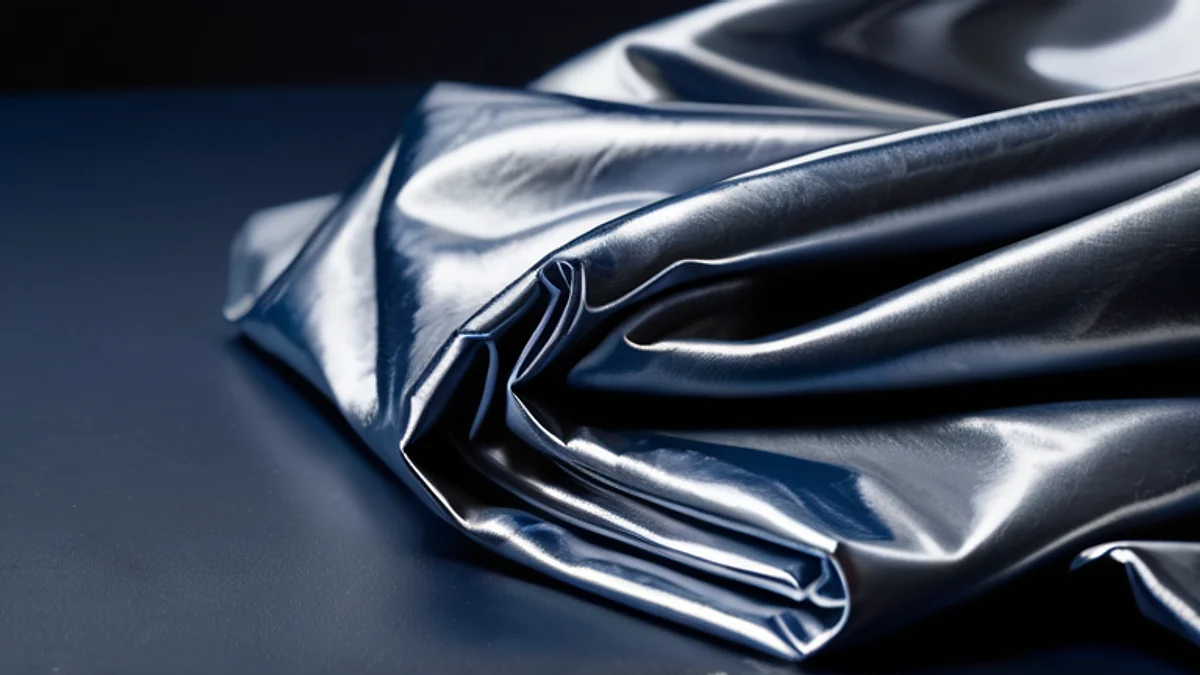 Crumpled silver thermal foil filling the frame, its reflective folds catching cool light.